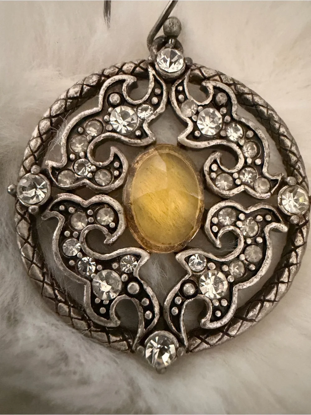 Vintage-Style Yellow Stone Filigree Drop Earrings